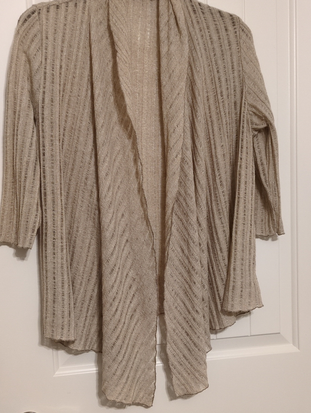 TanJay Open-Front Ribbed Cardigan - Beige